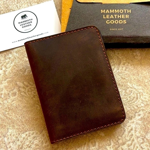 Brand New Genuine Leather Brown Slim Bifold Wallet Card Holder Handmade - Picture 8 of 16